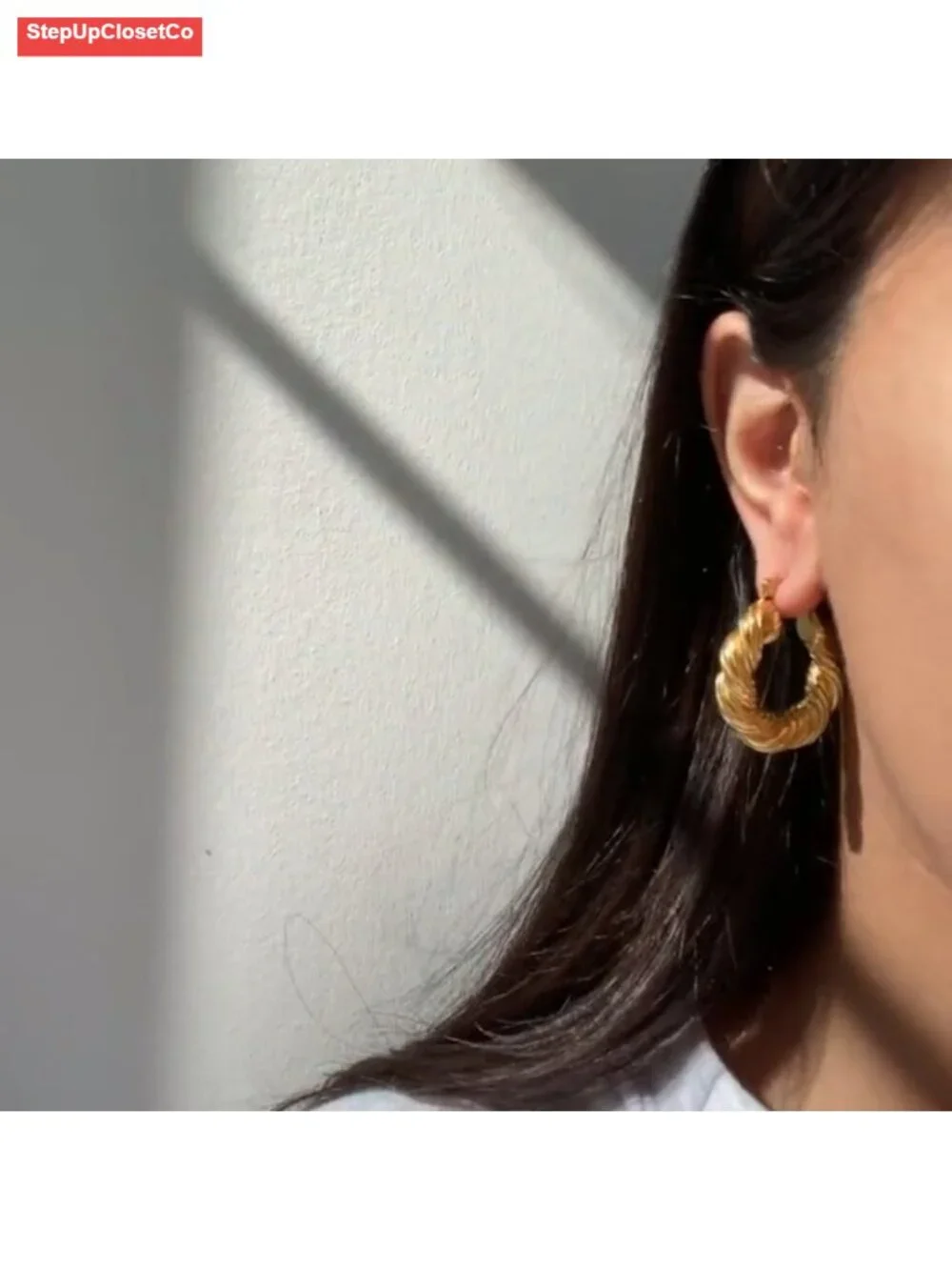 Chunky Gold Hoop Earrings 14k Gold Plated Thick Triple Twisted Hypoallergenic